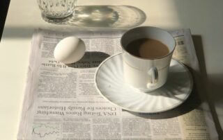 Coffee and paper and egg