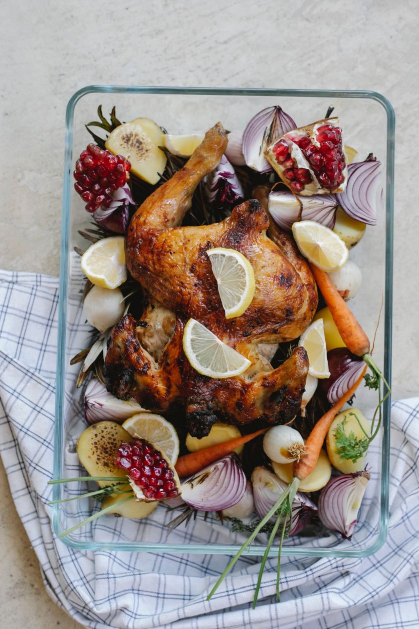 roasted chicken on towel