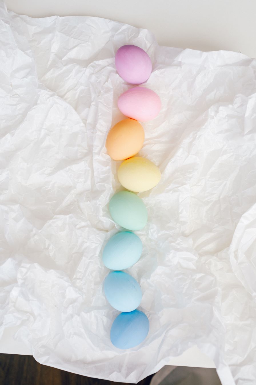 colored eggs in a row