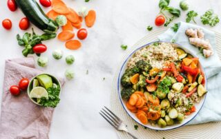 ancient grain with vegetables on table