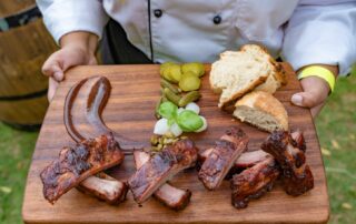 grilled meat on wooden platter