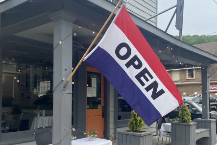bexstoreresized Bex Open Flag on store front