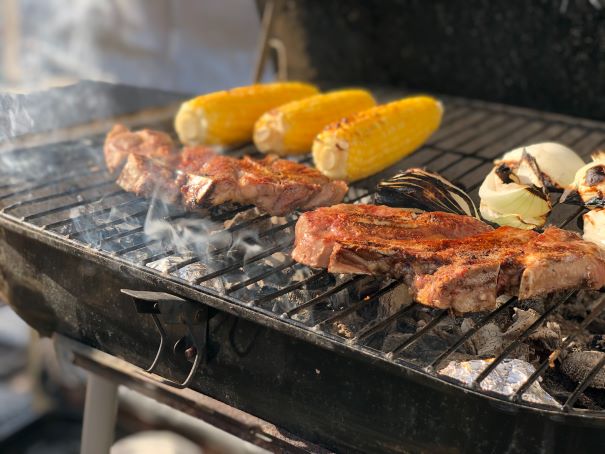 grilling corn and meat 