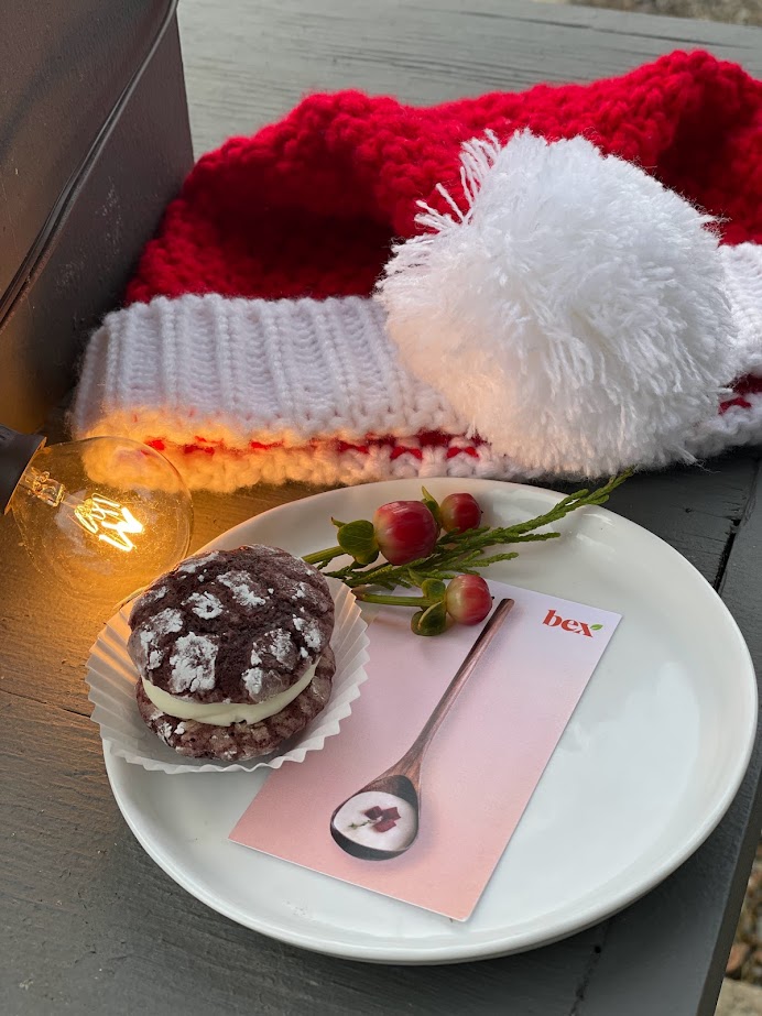 Santa hat and Christmas cookie