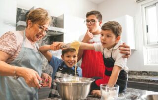 cooking together in kitchen